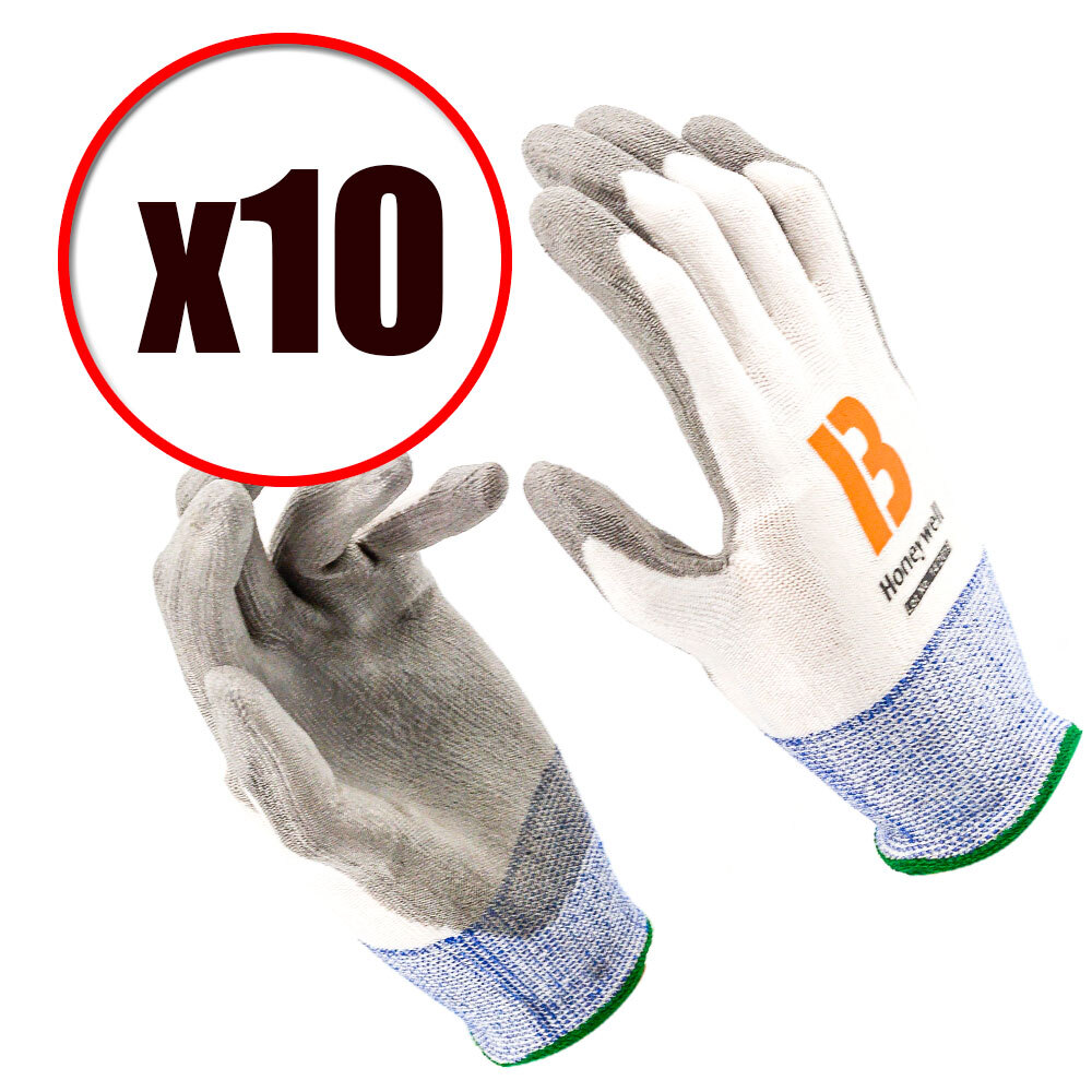 Lot de 10 paires de gants de travail en PU tricot anti coupure Vertigo PU3 taille 9