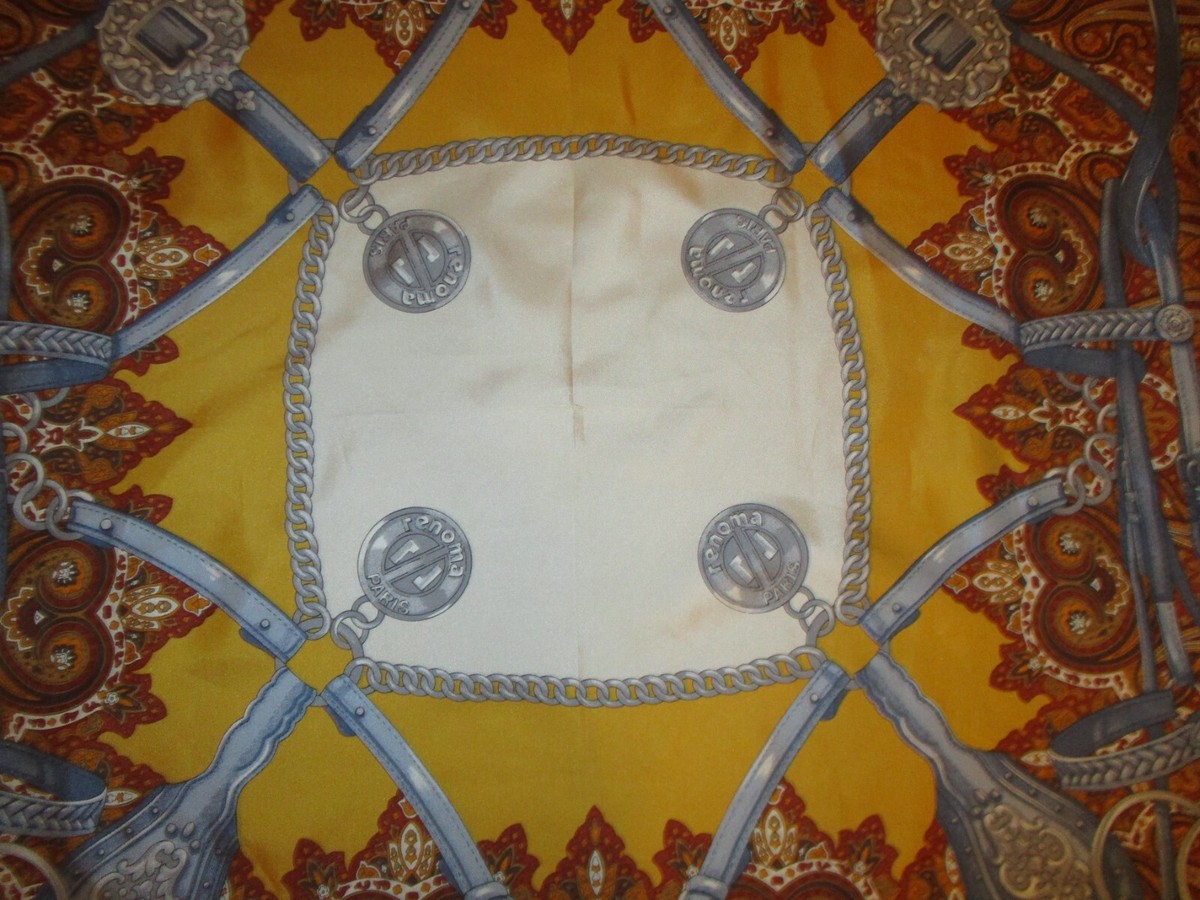 Rare Vintage 100% Silk Renoma Paris Equestrian Bit Detail Head Wrap / Scarf Renoma Paris Ornate Equestrian Horse Bridles Stirrups 100  main image 2
