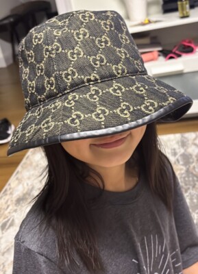 GUCCI グッチ レザーデニムバケットハット NIB Gucci denim leather trip UNISEX bucket hat - size M/58 | eBay