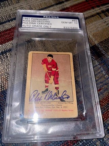 1951-52 ALEX  DELVECCHIO PARKHURST AUTOGRAPH ROOKIE CARD PSA/DNA 10 NHL HOCKEY