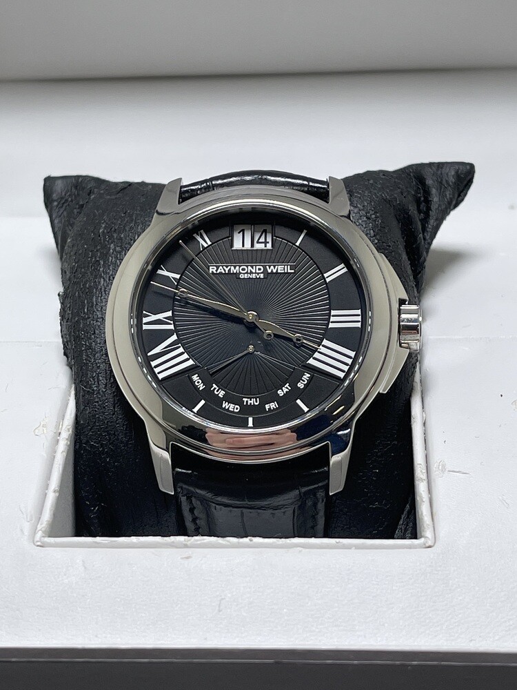 Raymond Weil Tradition Black Roman Dial Day Date Steel Mens Watch 9576-stc-00200  for sale online | eBay