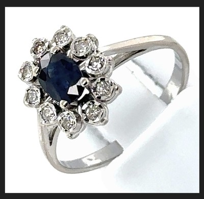 18K 750 Gold 0,80 Ct Diamond Sapphire Ring RG 50 Neuw Unikat Damenring Entourage