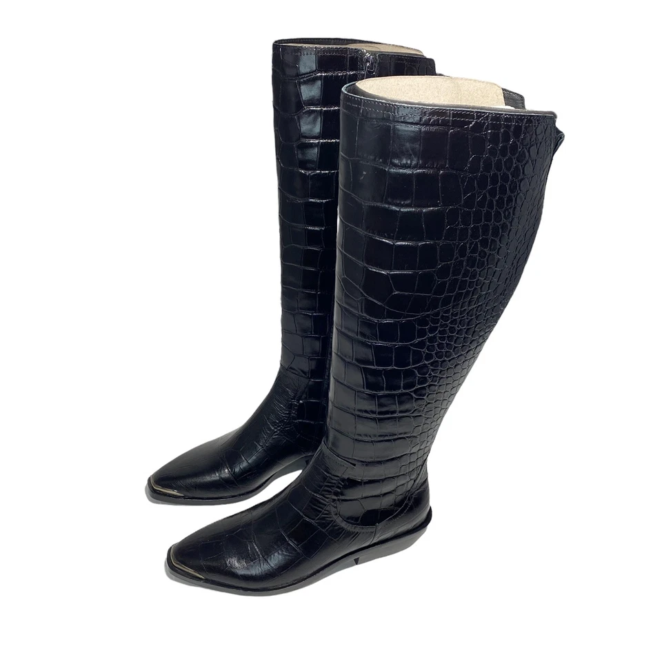 Bota de montar Sigerson Morrison para mujer Jaden de cuero negro cocodrilo media pantorrilla talla 36,5 Foto 3 de 4