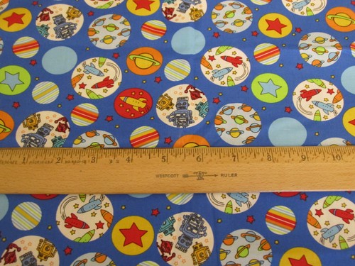 Cotton Fabric Robots, Robots Multicolored on Blue Exclusively Quilters 1yd x 44 - Picture 8 of 8