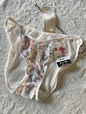 Vintage NWT Ren Rof String Bikini PANTY Nylon Lace White Brief Sheer M / 6