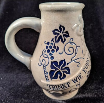 German Creamer Pitcher Trinkt Wie Eure Vater Aus Stein Den Wein Stoneware Cobalt