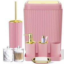 XLHOMO 9PC Pink Bathroom Vanity Set w/ Trash Can, Dispenser Holders