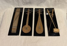 Vintage Mid Century Handmade Wooden Musical Instruments Four Pcs Wall Art Korea