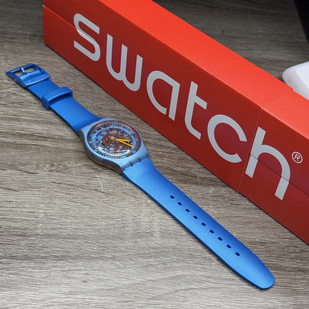 Swatch Liquid Sky Watch 25mm Skeleton Blue Dial Multicolor Rubber New Battery Swatch Watch Light Blue Lacquer Skeleton RARE With Light  main image 4