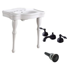Consola blanca fregadero porcelana dos patas de husillo con grifo negro de 8""