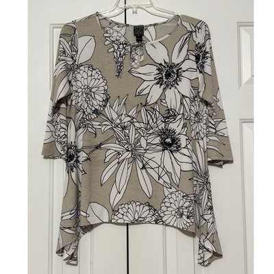 Clara Sun Woo Liquid Knit Floral Tunic Top, Size PL