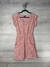Gap Dress Womens Small Gray Pink Floral Crepe Elastic Waist Pockets Scoop Neck