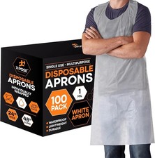 Disposable Aprons 100 Pack 24 x 48 White Waterproof Safety No Box