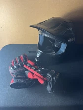 Black GMAX Motorcycle HELMET GM6X OSFA with Red/Black MadBike Motorcycle Gloves