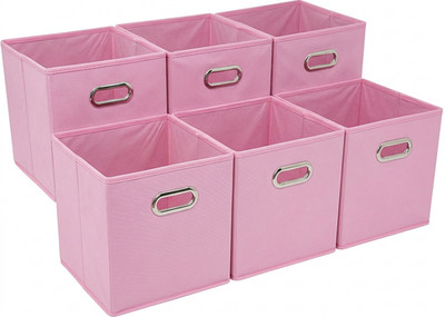 Pink 10'' 6 pcs Fabric Storage Bins Box Cube Basket Container Metal Handle