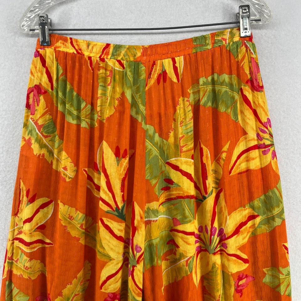 Pantalones C&C CALIFORNIA L Floral Tropical Hibisco Playa Palazzo Borla Naranja Foto 4 de 4