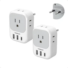 2 Pack European Plug Adapter USB C, TESSAN US to Europe Adapter 4 Outlets 3 USB 