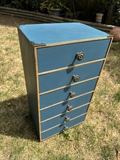 Upcycled, Antibes Blue, “Paper” Chest of Drawers. Fine Brass Style Finishing.