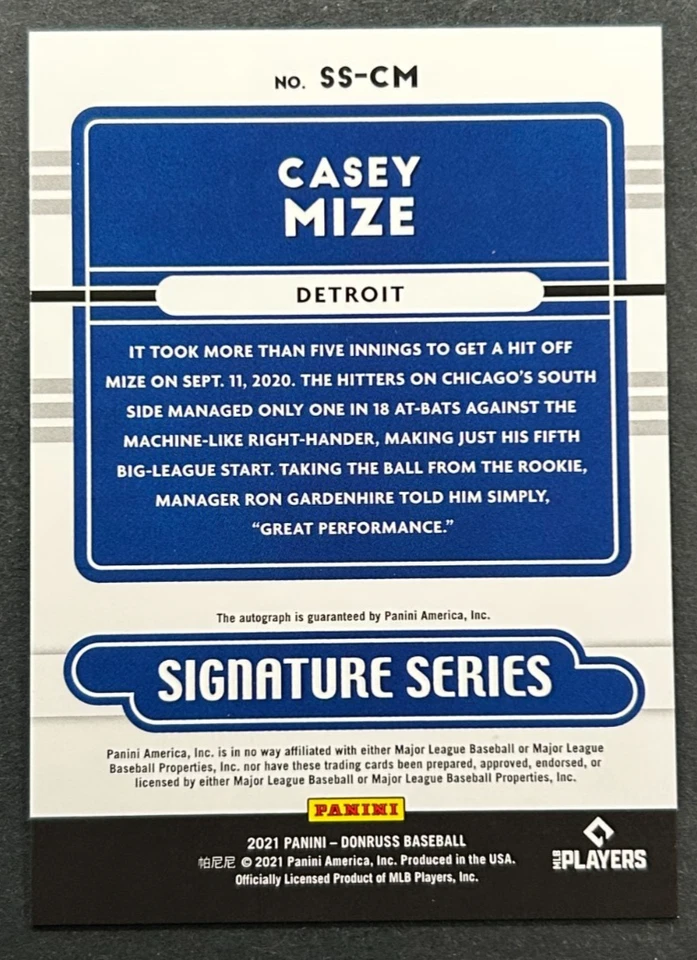 2021 Panini Donruss - Casey Mize #SS-CM Detroit Tigers - RC AUTO - Image 2 of 2