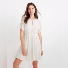 Madewell Size 8 Floral Embroidered Eyelet Off White Cream Coquette Mini Dress