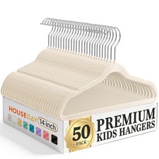 Kids Velvet Hangers 50 Pack 14 Inch Durable Youth Felt Hanger Non Slip Beige
