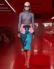 40IT- Valentino Lace Colorblock Peplum Dress BLUE RUNWAY - BNWT