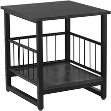 End Table, Industrial Side Table with 2-Tire Storage Shelf, 180LBS Mini Fridg...