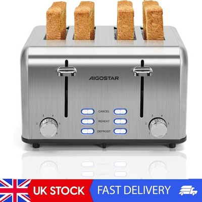 4 Scheiben Toaster Edelstahl, 1550W 4 Schlitz Toaster mit unabhängigen Dual