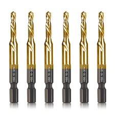 6-pc 10-32NC Combination Drill Tap Bit Set SAE, 10-32NC Thread Size, Titanium Co
