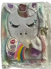 3C4G Girls Unicorn Plush Squishy Locking Journal Diary Gem Lock 2 Keys 160 Pages