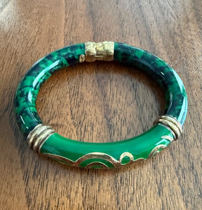 Vintage Camagi Italy Sterling Silver Resin & Enamel Faux Jade Cuff Hinged Bangle