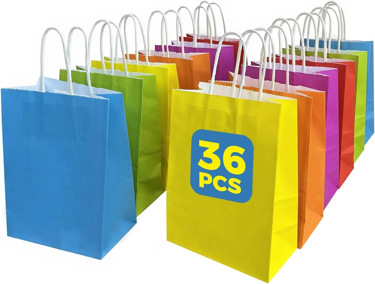 GITMIWS 32 Bolsas De Regalo De Papel Arcoíris Con Pañuelo, Bolsas De Papel Kraft Medianas De 10.6 Pulgadas Con Asa, Bolsas De Regalo De Fiesta De Colores Para Niños, Baby Shower