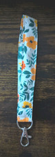 Fabric Key chain wristlet -White with flowers floral