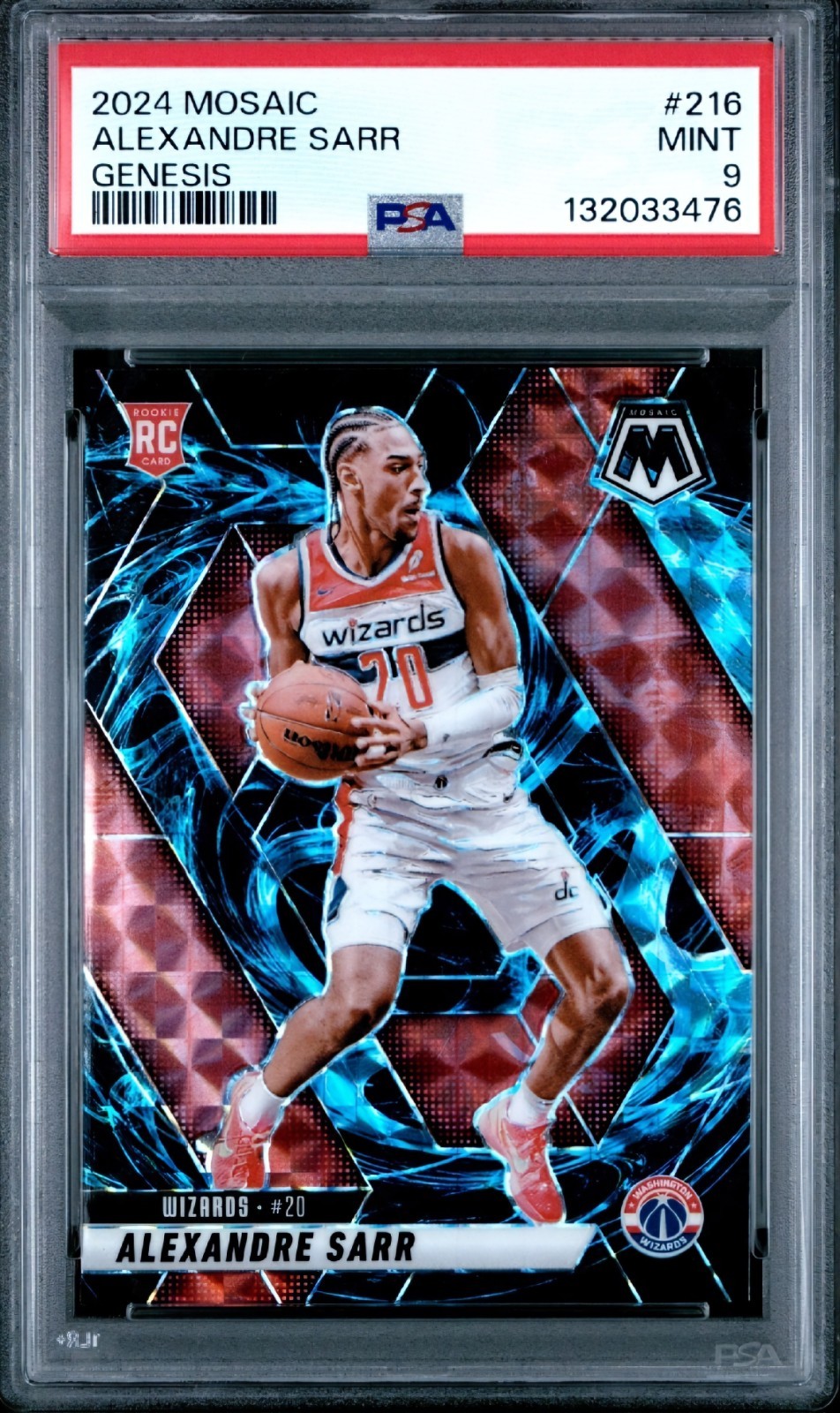 2024-25 Panini Mosaic Alexandre Sarr #216 Rookie Genesis SSP PSA 9 Wizards