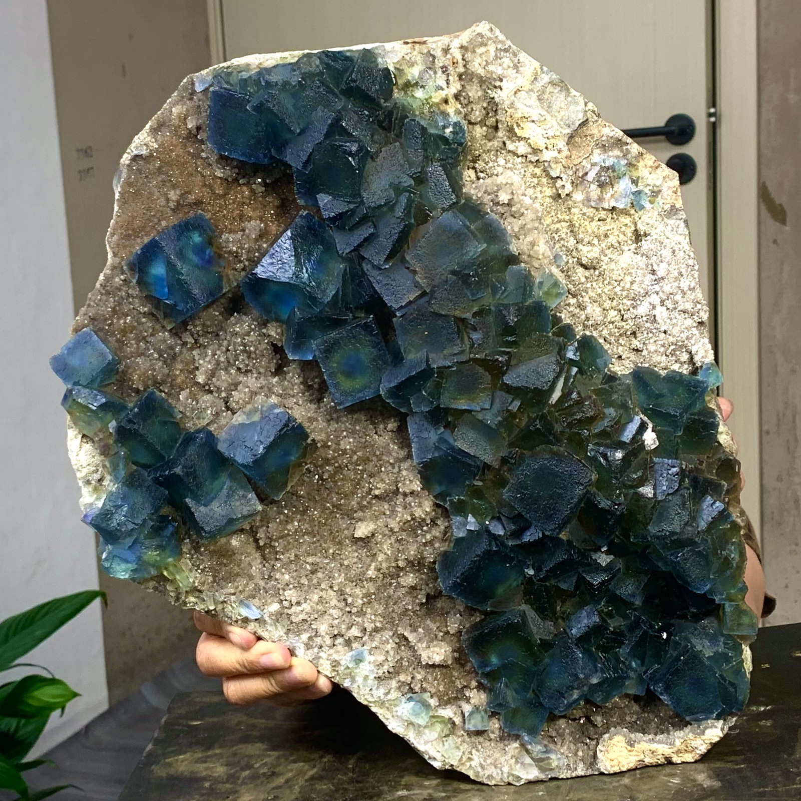 22.7LB Rare Transparent Blue-Green Cube Fluorite Crystal Specimen from China