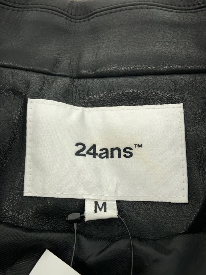 24Ans/Back Open Leather Design Jacket/M/Cotton/Blk 3612 - Image 3 of 4