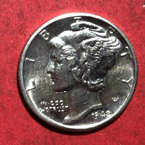 1942D Choice Uncirculated US Mercury SILVER Dime "DENVER" Mint! Old Coin!