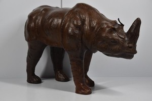 Vintage Leather Wrapped Rhinoceros Statue Figure 17" Long LARGE Safari Africa