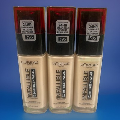 LOREAL Infallible 24hr Fresh Wear Foundation 395 Rose Pearl 1oz Ea 3 PCS Read!!