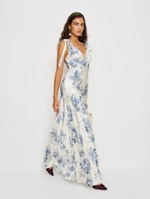 Reformation Pernille Silk Dress Lupine Blue White Floral Toile Maxi Spring NWT