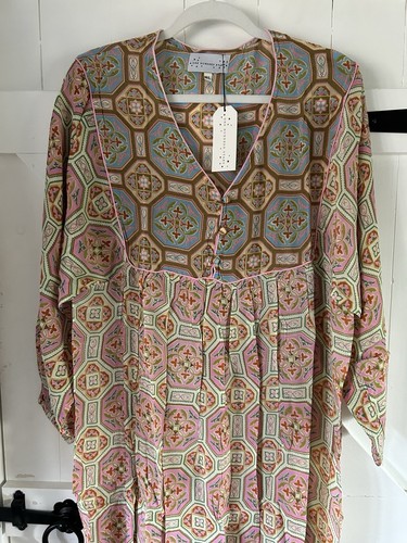 ONE HUNDRED STARS VINTAGE TILE BOHO MAXI DRESS PINK M/L NEW BNWT - Picture 10 of 14