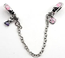 925 Sterling Silver Cat Charm Bracelet Safety Chain Pendant