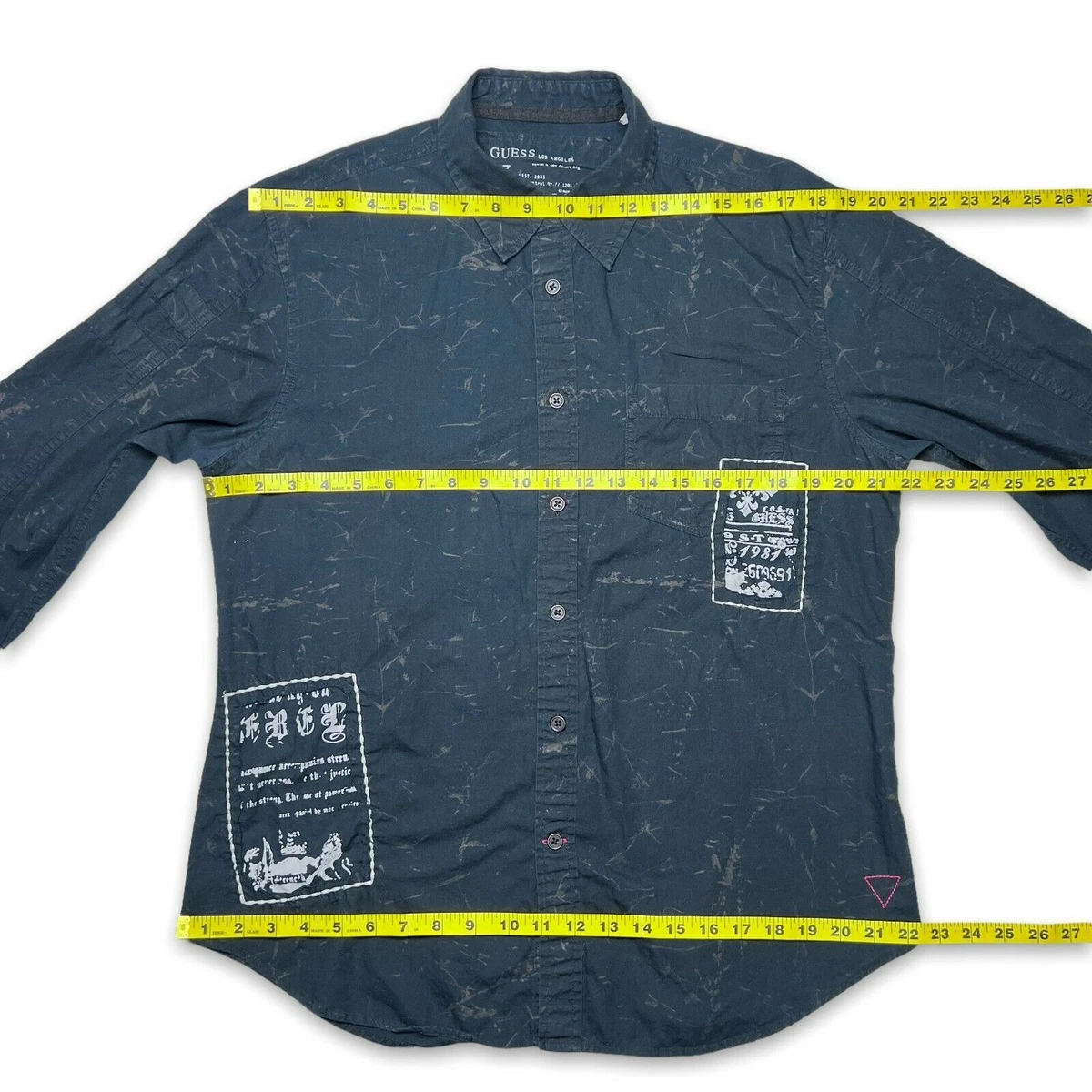 Camisa con botones Guess Sound Invasion TALLA L negra retazos algodón envejecido