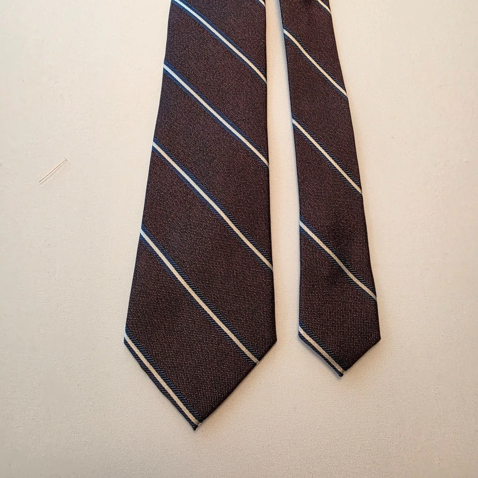 Corbata Joseph Abboud Borgoña Blanco Azul Rayas 100% Seda Hombre’s Foto 4 de 4