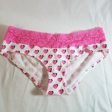 Victoria's Secret PINK Extra Low Rise Hipster Medium Pink White Heart Lace