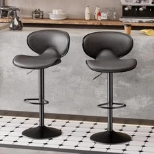 Bar Stools Set of 2, Faux Leather Bar Stools with Back, Chic Swivel Co