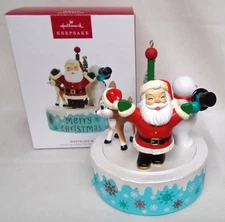 Hallmark Ornament Nostalgic Noel 2023 Santa Snowman Reindeer Tree Sound Motion M
