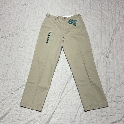 LL Bean Mens Wrinkle Free Dress Chino Pants Flat Front Dark Khaki Color 35 x 32