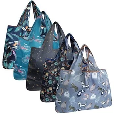 5 Pack Foldable Nylon Grocery Bags Reusable Shopping Totes Durable & Large