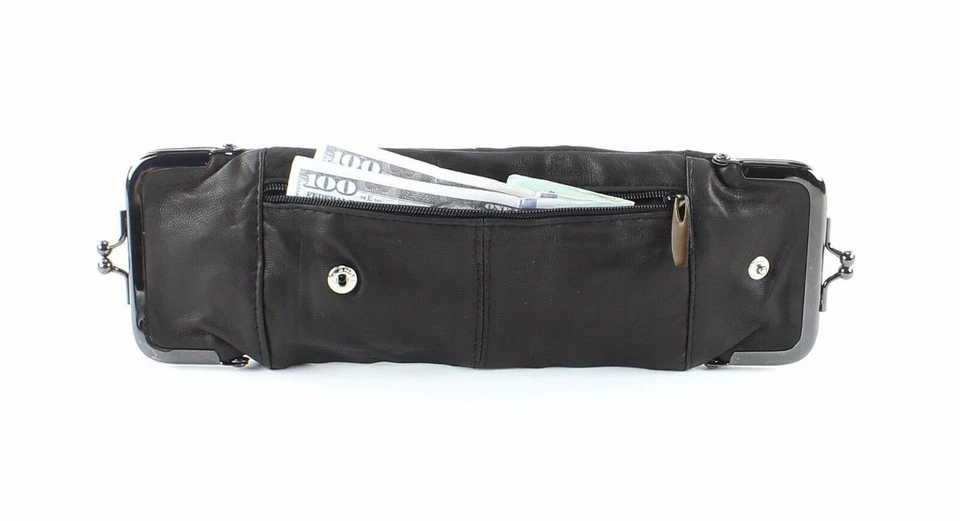 Genuine Leather Cigarette Double Clasp Zip Coin Carrying Case Many Colors - Image 4 of 4